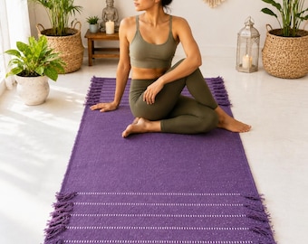 Indische Bio-Baumwollmatte für Yoga, Pilates, Fitness und Meditation, Yogamatte Umweltfreundliche rutschfeste Übung