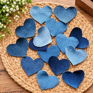 Vintage-Herzapplikationen aus Denim, Jeansflicken zum Nähen und Basteln