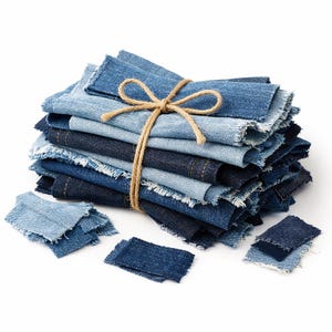 Vintage Denim Fabric Scraps – Assorted Blue Jean Patches for Sewing, Quilting, Crafts