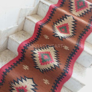 Vintage Handmade Stair Kilım Runner Rug Large Rug Wool Jute Hallway Rug Handmade Stair Runner Bohemian Handwoven Boho Outdoor Stair Runner