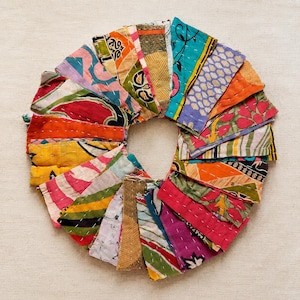 Vintage Kantha Quilted Fabric Scraps, Floral Cotton Squares (5x5 Inches)