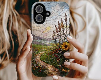 Stained Glass Phone Case – Wildflower Floral Mosaic Boho Phone Cover | Cottagecore Aesthetic iPhone Case | Gift for Her | MagSafe Compatible