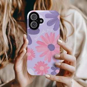 Christian Phone Case Jeremiah 29:11 – Pink Purple Floral Bible Verse iPhone Case – Faith Gift for Her – Religious MagSafe Cover – Scripture