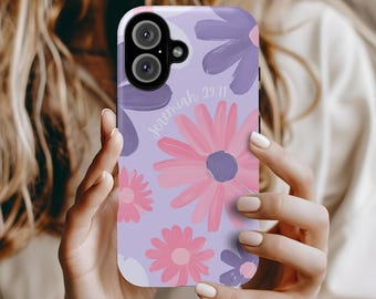Christian Phone Case Jeremiah 29:11 – Pink Purple Floral Bible Verse iPhone Case – Faith Gift for Her – Religious MagSafe Cover – Scripture
