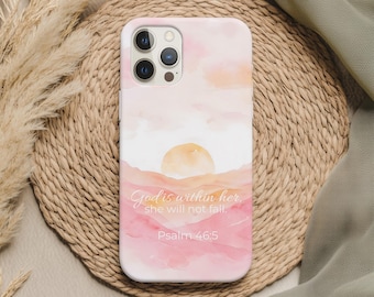 Funda cristiana para teléfono con Salmo 46:5 – Funda para iPhone 16 con versículo bíblico / Regalo religioso, Funda con versículo bíblico, Funda estética cristiana para iPhone