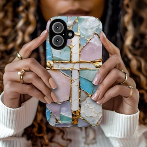 Funda para teléfono con cruz de vitral, funda cristiana para teléfono, soporte religioso para iPhone, escudo de vidrio colorido, funda espiritual para móvil, funda bíblica para teléfono