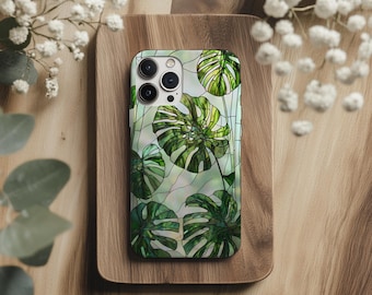 Stained Glass Monstera MagSafe iPhone Case – Boho Plant iPhone Cover | Botanical Leaf Art | Aesthetic Tropical Case | Plant Lover Gift