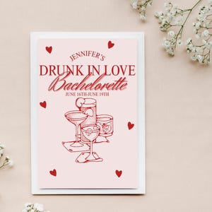 Bewerkbare uitnodiging voor vrijgezellenfeest dronken in liefde – Canva-sjabloon, direct downloaden, uitnodiging bruidsfeest