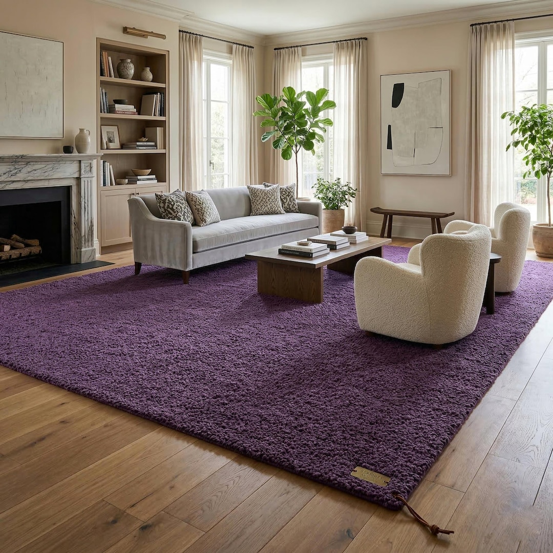 Plush Wool Hand Tufted Rug, Modern Minimalist Living Room Carpet ...