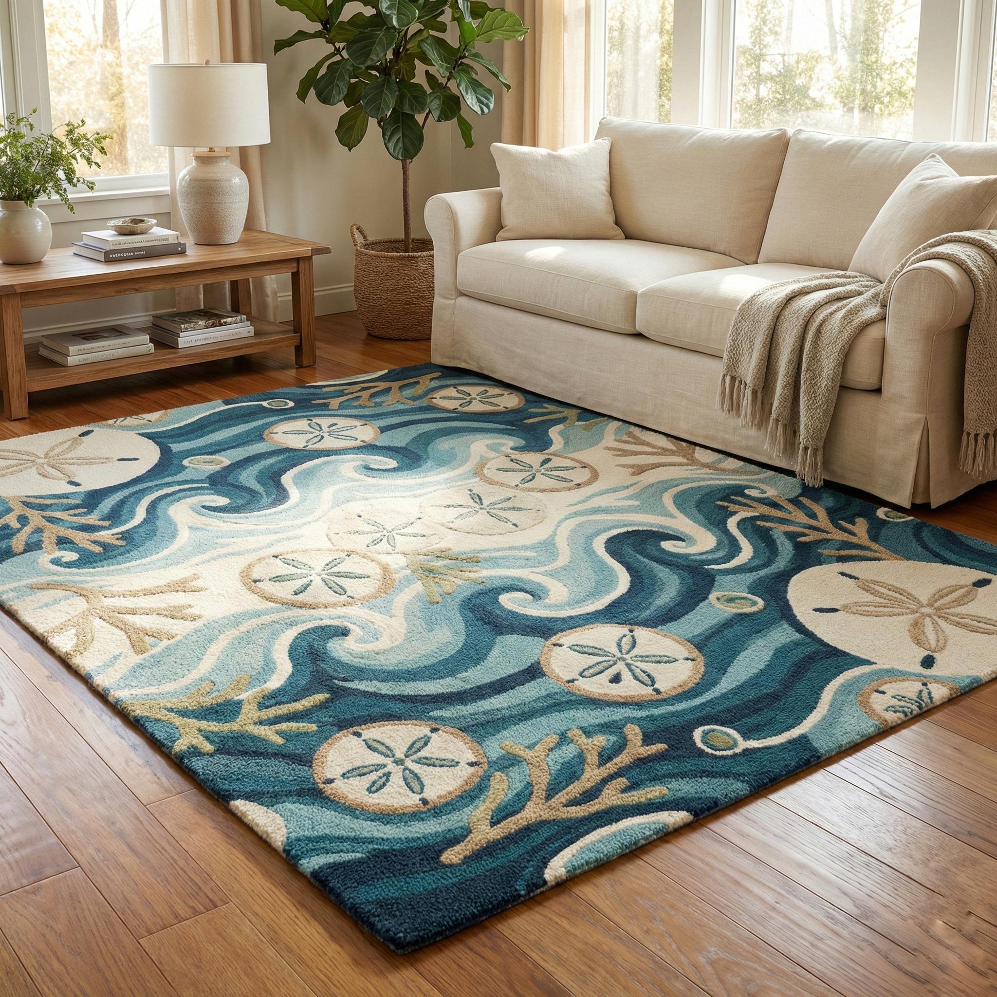 Seashell Oval Rug Hand Tufted Coastal Rug, Ocean Wave Seashell Design - Etsy