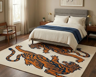 Retro Tiger Area Rug – Mid-Century Modern Animal Print Carpet