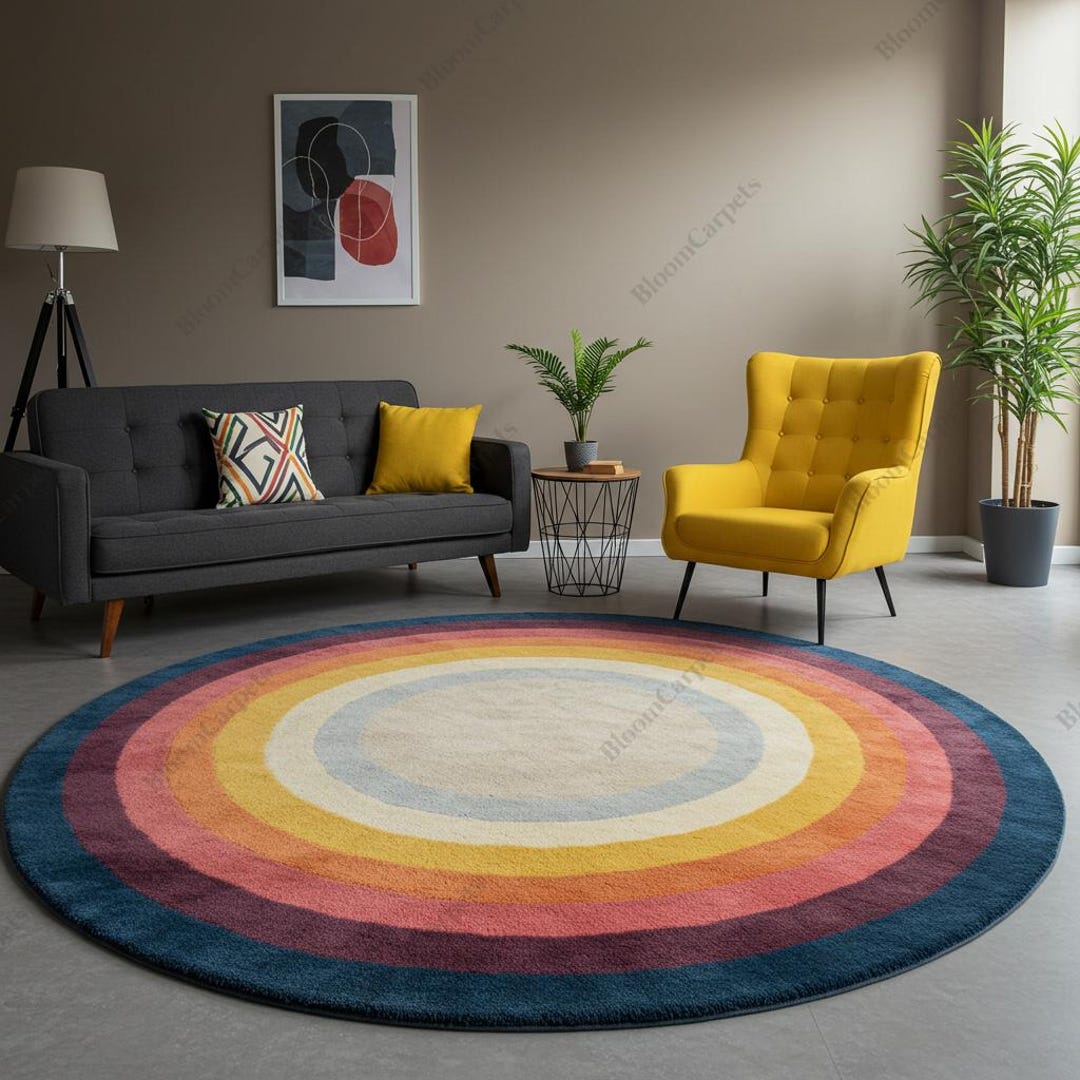 Multi-color Striped Circle Rug | Hand-tufted Look Round Area Carpet ...