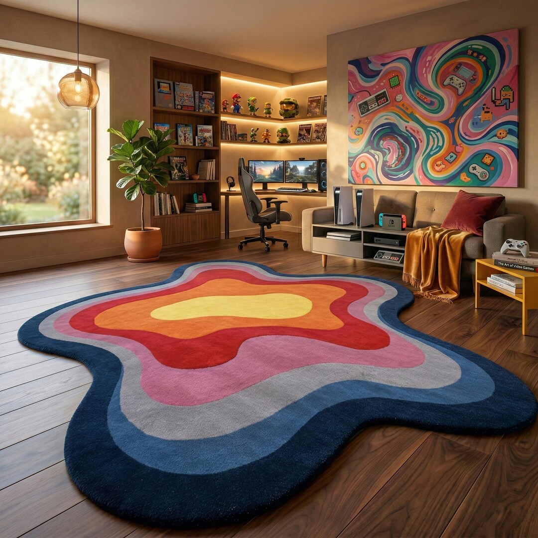 Abstract Wavy Rug: Multicolor Irregular Modern Area Rug - Etsy
