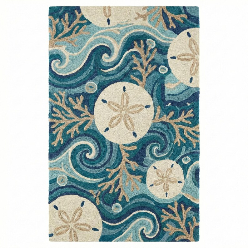 Sea Shell Patern Rug Hand Tufted Coastal Rug, Ocean Wave Seashell Design - Etsy