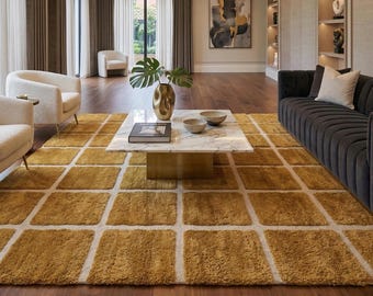 Handmade Striped Area Rug, Modern Minimalist Carpet, Neutral Living Room Hallway