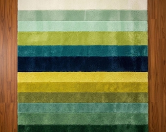 Hand Tufted Wool Striped Area Rug, Modern Green Blue Yellow Carpet