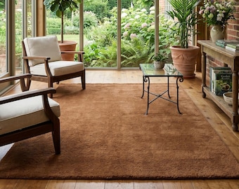 Handmade Wool Rug, Solid Terracotta, Modern Rustic Area Carpet, Warm Neutral Home Decor