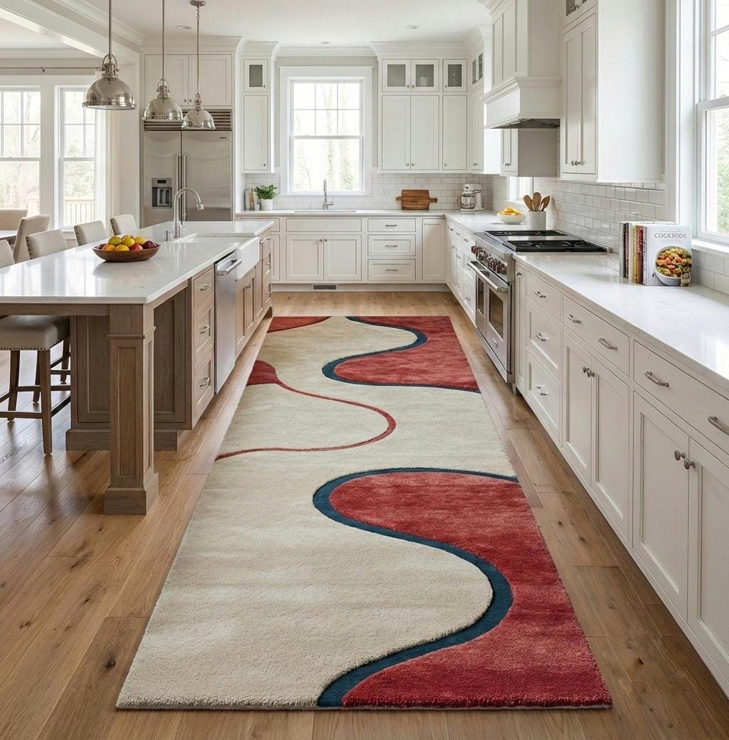 Modern Red Runner Rug Modern Abstract Runner Rug | Beige Red Wave Carpet | Contemporary ...