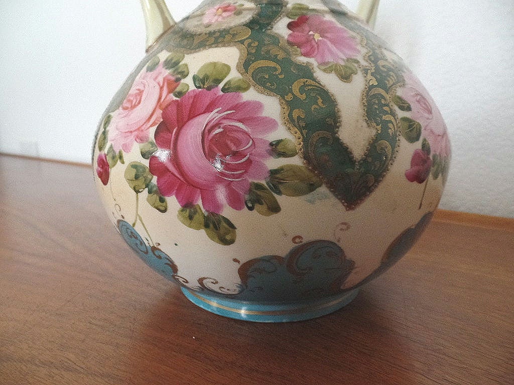 Antique Hand Painted Double Handle Vase Cottage Shabby Chic Roses - Etsy