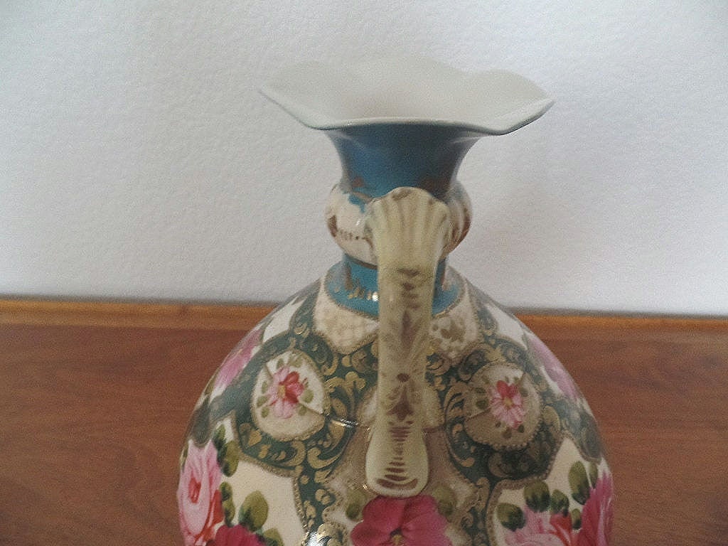 Antique Hand Painted Double Handle Vase Cottage Shabby Chic Roses - Etsy