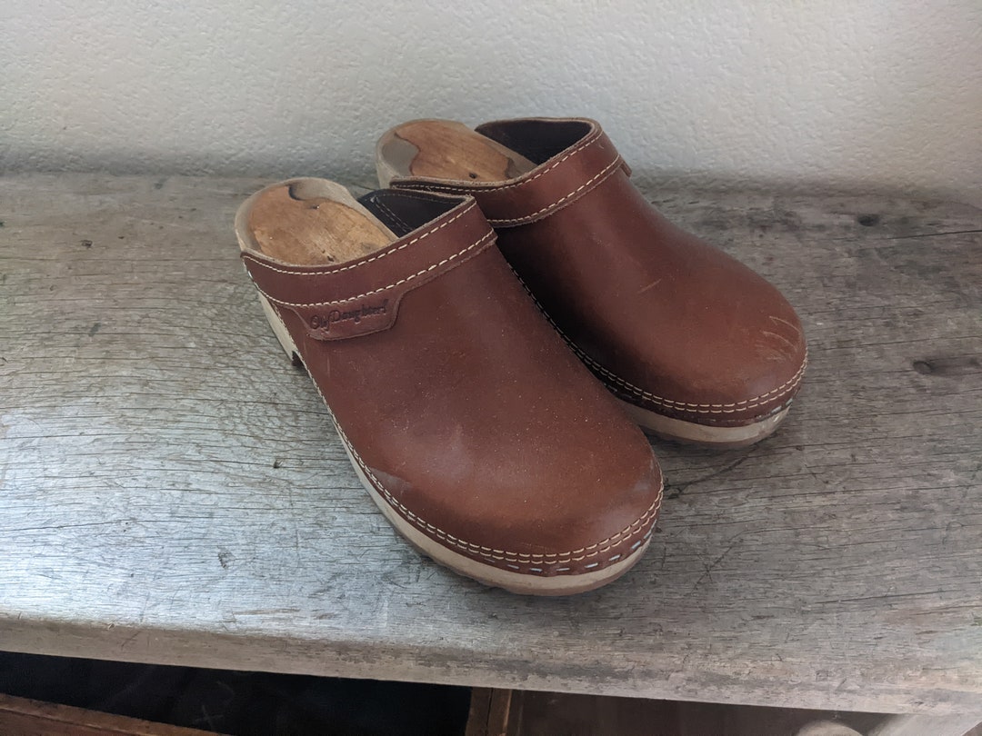 Olof Daughters Vintage Wooden and Leather Clogs Size 8 - Etsy