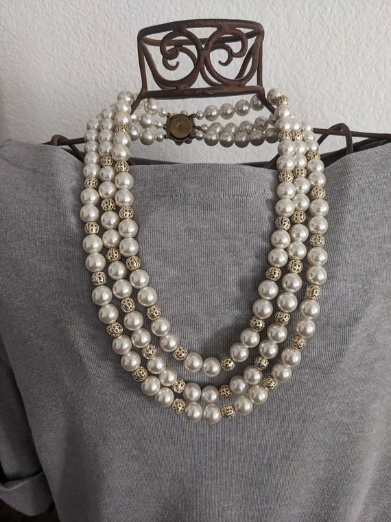 Antique Japan 3 strand Faux Pearl Necklace - image 1