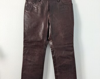 Buy 1990's Gap Leather Oxblood Trousers Size 2 Boot Cut Online in