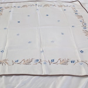 Antique Linen hand Embroidery Square Tablecloth Wheat and Floral Pattern