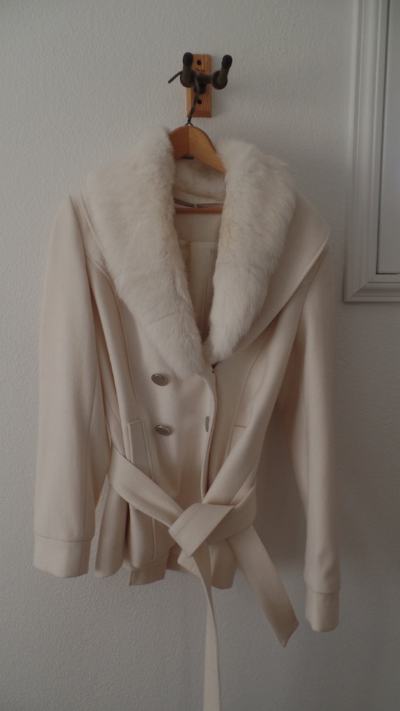 Adrienne Vittadini Winter White Wool Jacket with F