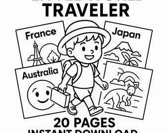 Kids World Traveler Coloring Book: 20 Pages, Educational Activity (Digital Download)