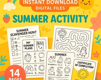 Summer Activity Book for Kids: 14 Printable Learning Pages (PDF Download)
