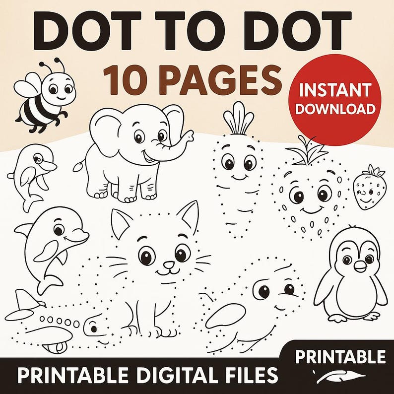 Dot to Dot Coloring Pages for Kids - 10 Printable Activity Sheets ...