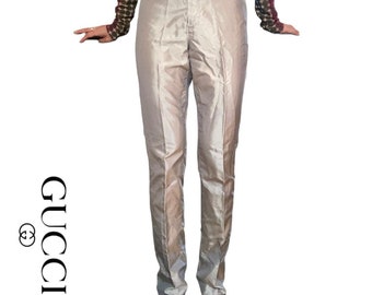 gucci metallic gold/blue iridescent silk pants size 38