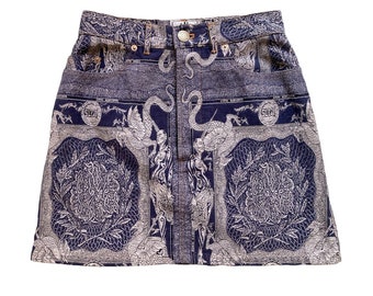 jean paul gaultier jeans F/W 1994 dragon slayer medieval jacquard woven archival skirt 26”