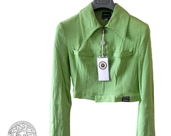versace jeans couture y2k collar zippered zip up light green jacket size M