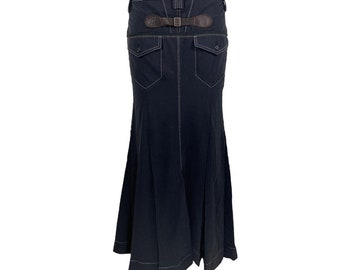 marithe françois girbaud navy/black y2k low rise buckle back maxi flare skirt