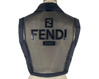fendi jeans 90s boxy mesh logo back black vest