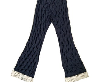 issey miyake F/W2000 black & cream trim egg carton flared pants