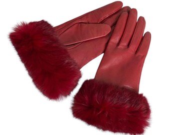 gianfranco ferre 90s classy red fur lined leather gloves