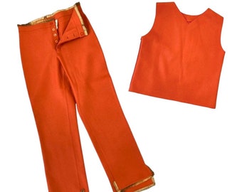 fendi F/W1999 coral orange fur lined felted wool pants & boxy felted tank top set
