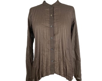 japanese designer hiroko koshino pret-a-porter brown/khaki pleated sheer blouse
