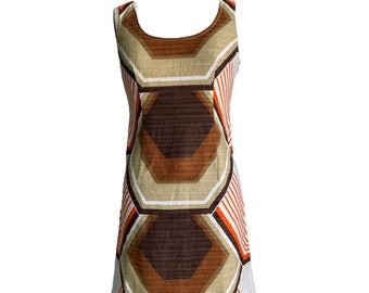 miu miu S/S2005 runway woven brown cotton & linen geometric mod mini dress