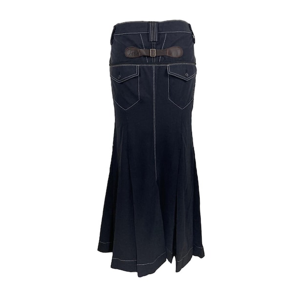 marithe françois girbaud navy/black y2k low rise buckle back maxi flare skirt