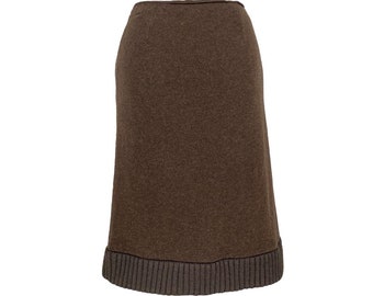 miu miu F/W1999 brown wool ribbed hem midi skirt