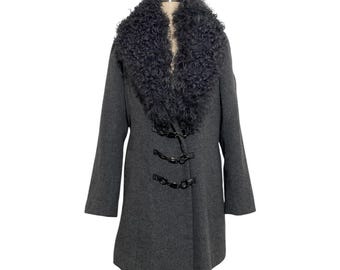 ritsuko shirahama y2k removable shearling collar gray wool & angora duffle coat