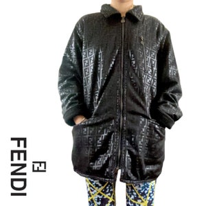 reversible fendi fleece  monogram zucca logo zipper black jacket coat size M