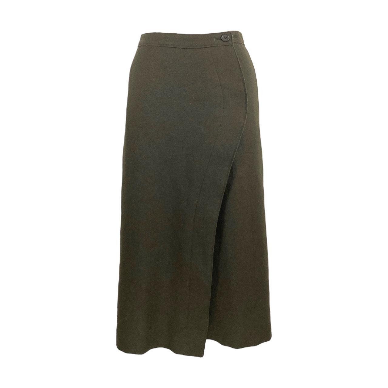 japanese designer Atsuro Tayama khaki dark green midi wool skirt