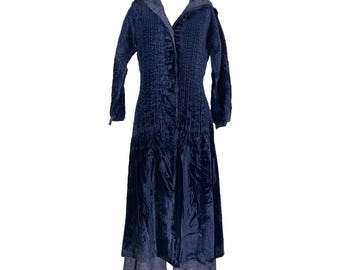 peplum by yoshiki hishinuma 90s gothic navy crushed velvet long overcoat S/M
