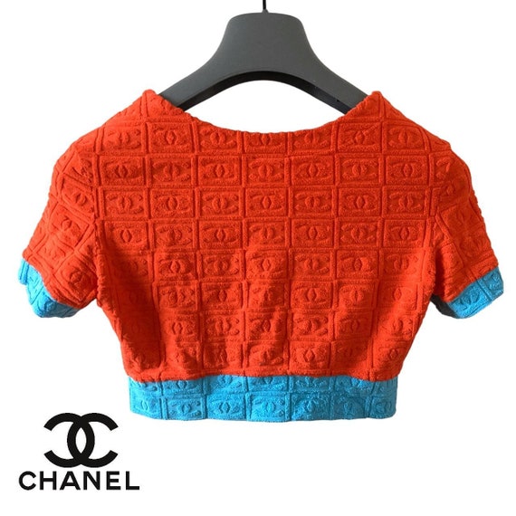 Chanel S/S 2002 Karl Lagerfeld Terry Cloth Orange Teal Logo Zipper