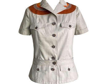 miu miu S/S2005 woven brown & orange  short sleeve safari blouse